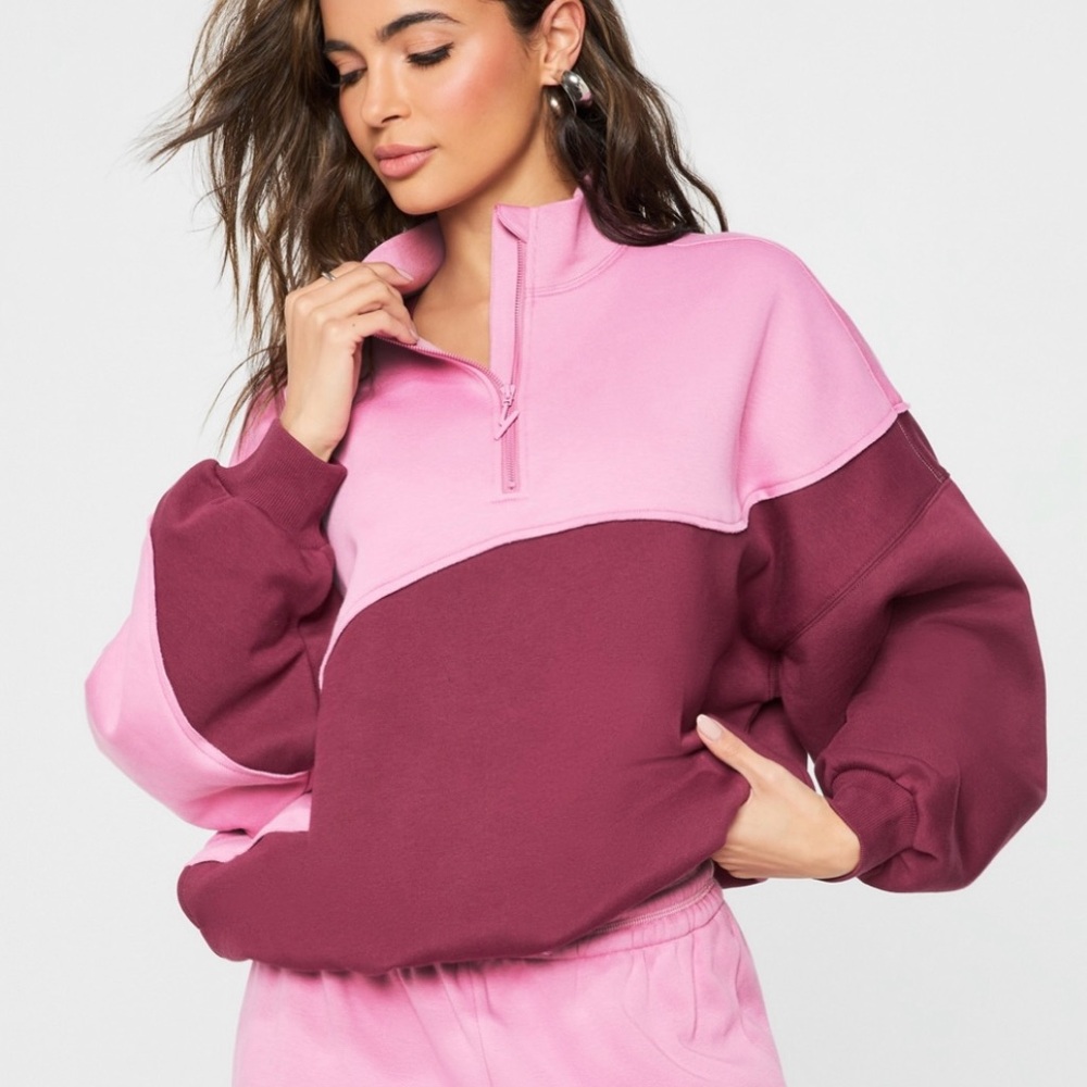 Fabletics Two-Tone Pink & Berry Half-Zip Pullover